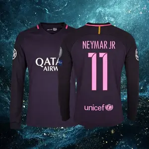 16 17 Away Purple 11# Neymar JR Long Sleeve Retro Soccer Jersey Fans Version