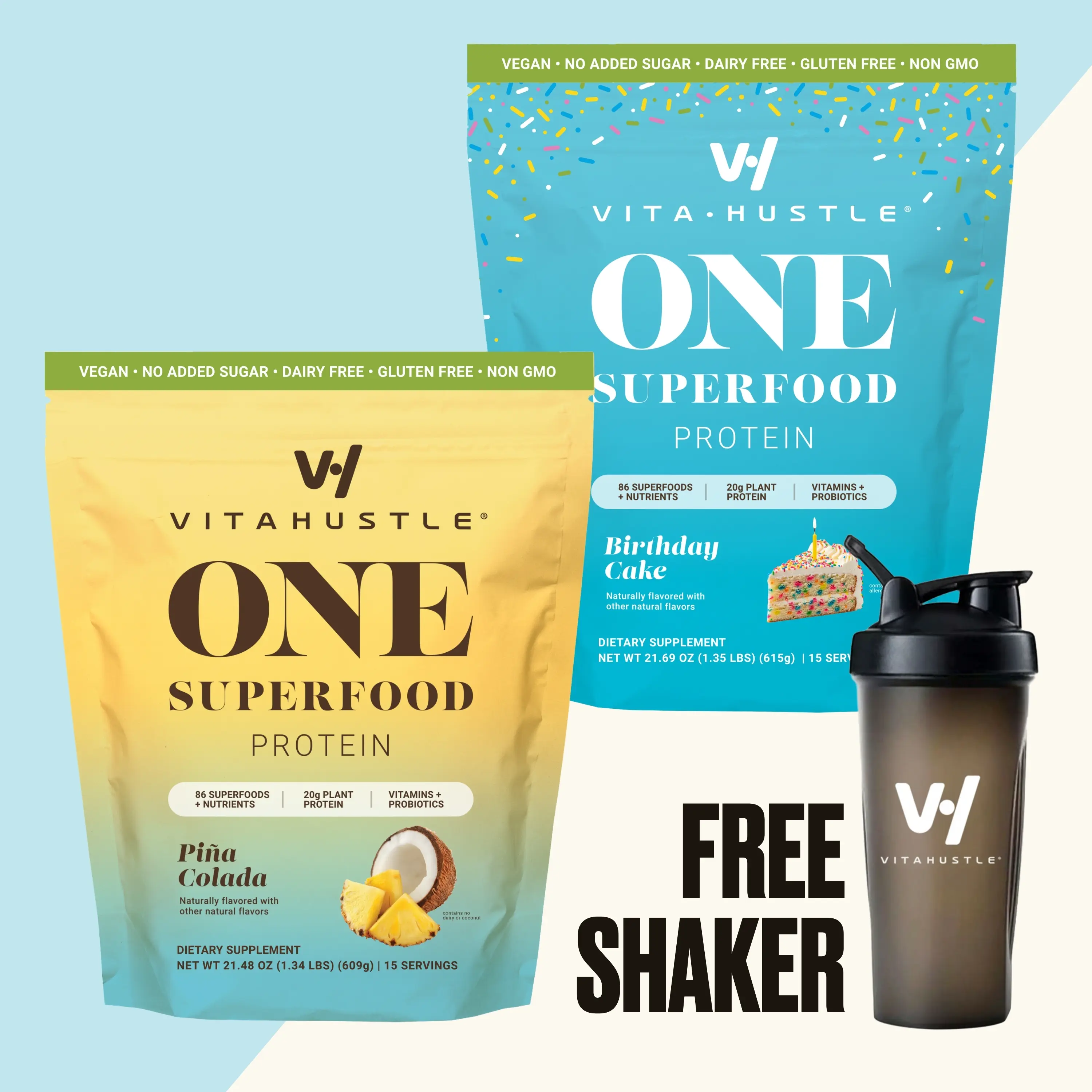 [Live Exclusive] ONE DUOS 2-Bag + Shaker Bundle | 20g Plant Protein All-in-One Shake, KSM-66 Ashwagandha, Vitamins, Daily Greens, Adaptogens, Pre+Probiotics, Vegan, Dairy-Free, Gluten-Free, Non-GMO