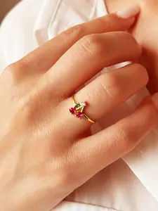 Adjustable Colorful Zircon Cherry Gold Ring, Sweet and Cute Design, Casual Jewelry for Daily Wear, Perfect for Weddings and Parties