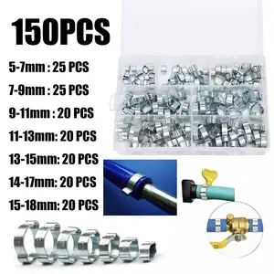 150pcs Galvanized Double Ear Hose Clamps, 7 Sizes Available, 5-7/7-9/9-11/11-13/13-15/14-17/15-18, Durable and Reliable Fasteners