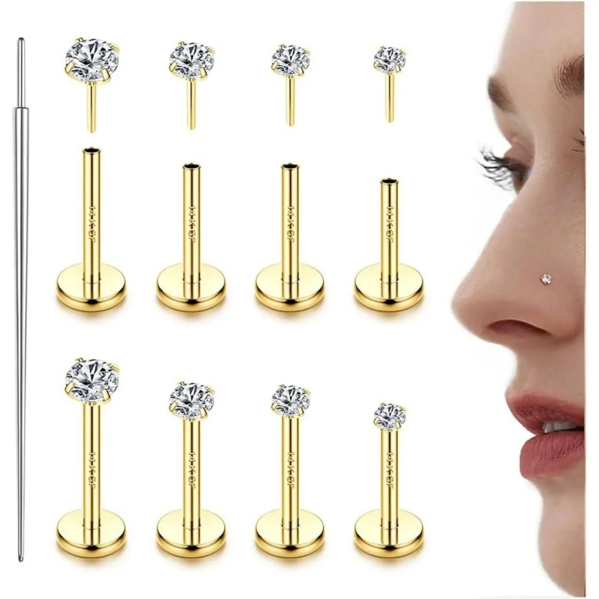 14K Gold Tone-20G-1.5/2/2.5/3mm CZ