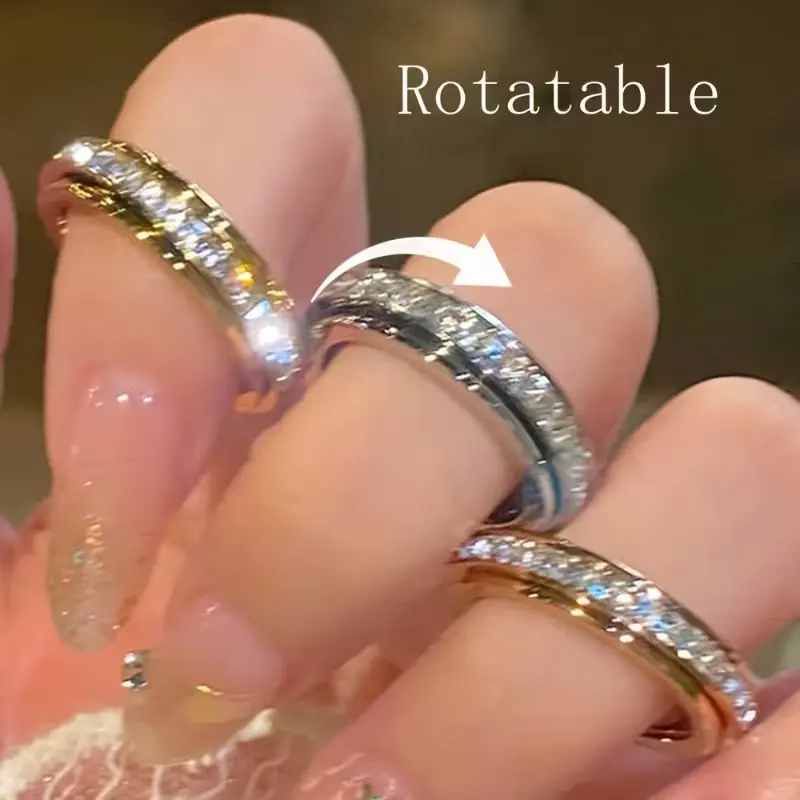 Anxiety Rings for Women and Men Titanium Steel Spinner Fidget Band Rings with Cubic Zirconia,Non-Tarnish Daily Wear Costume Jewelry for Women