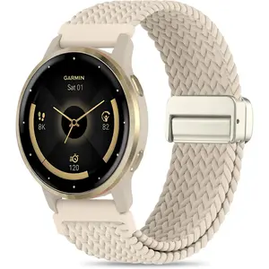 18mm  Braided Nylon Band Compatible with  Venu 3S/Venu 4 41mm/Venu 2S/Vivoactive 4S/Vivomove 3S/Forerunner 255S/Forerunner 265S, Quick Release Stretchy Strap for Women Men