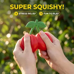 Cherry-shaped squeeze toy for stress relief, soft to the touch