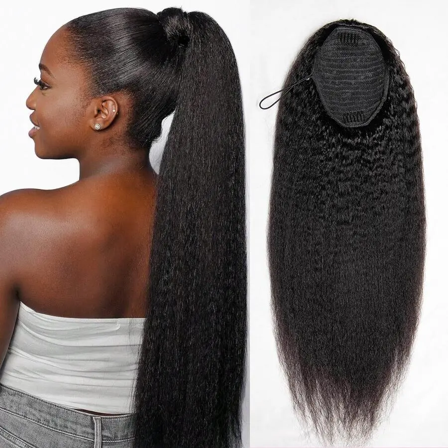 [New In] Bgmgirl Kinky Straight High-Density 10-Sec Ponytail Protective Hairstyle Draw-string Ponytail Hair Extensions Ponytail 100% Human Hair Summer Vacation Style #DealsForYouDays