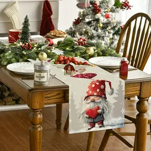 Winter Christmas Table Runner with Dwarf and Snowflake Pattern, Indoor Outdoor Dining Party New Year Holiday Decor, Perfect for Dinner Parties