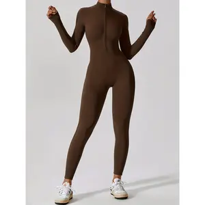 [High-Stretch Workout Onesie] Women's High-Stretch Full-Zip Long Sleeve Workout Onesie |   Yoga, Gym, Cycling, Dance |   Full Body Coverage Athletic Suit with Zipper Front |   Non-See-Through Quick-Dry Fitness Attire for Training & Performances