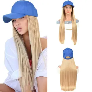 Sun Hat Wig for Women: Baseball Cap with 22" Long Wavy/Straight Hair Extensions, Heat-Resistant Synthetic Fiber & Adjustable Fit. Perfect for Daily Use, Valentine‘s Day Parties, Music Festivals & Casual Gatherings.