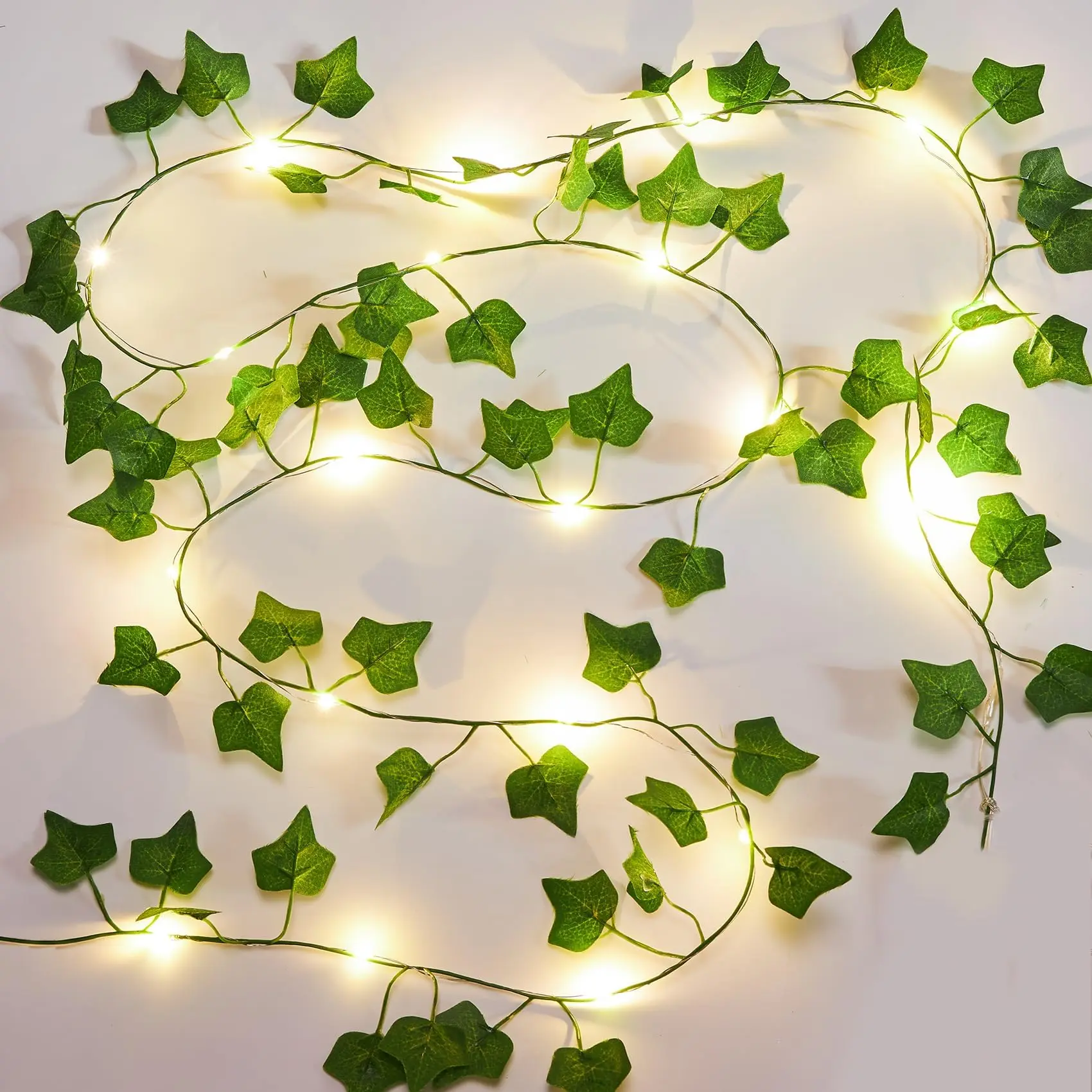 Vine with Fairy Lights Battery Operated, 33ft 100 LED Ivy String Lights with Remote, Leaf Lights for Bedroom, Room, Wall, Garden, Party, Wedding Dorm Decor (Warm White)