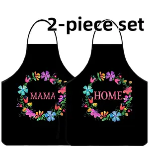 Floral Text Print Polyester Apron Set, 2 Counts ﻿Mother's Day Gift Apron, Cool Summer Cooking Apron, Apron for Women, Gift for Daughter & Mother & Wife & GF, Home Kitchen Essential