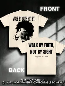 Men's Casual Short Sleeve T-Shirt, Portrait Faith Graphics Text Print, Round Neck, Durable Fabric, Perfect for Weekend Dates