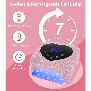 Rechargeable Heart Shaped UV LED Nail Lamp With Rhinestones & Pearls
