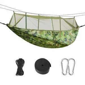 Camping Hammock, Portable Hammocks with Mosquito Net,Lightweight Nylon Parachute Hammock with 10ft Tree Straps,Camping Gear Must Haves for Travel,Hiking,Backpacking,Beach,Patio-Plaid Camouflage durable canvas fabric single hammock
