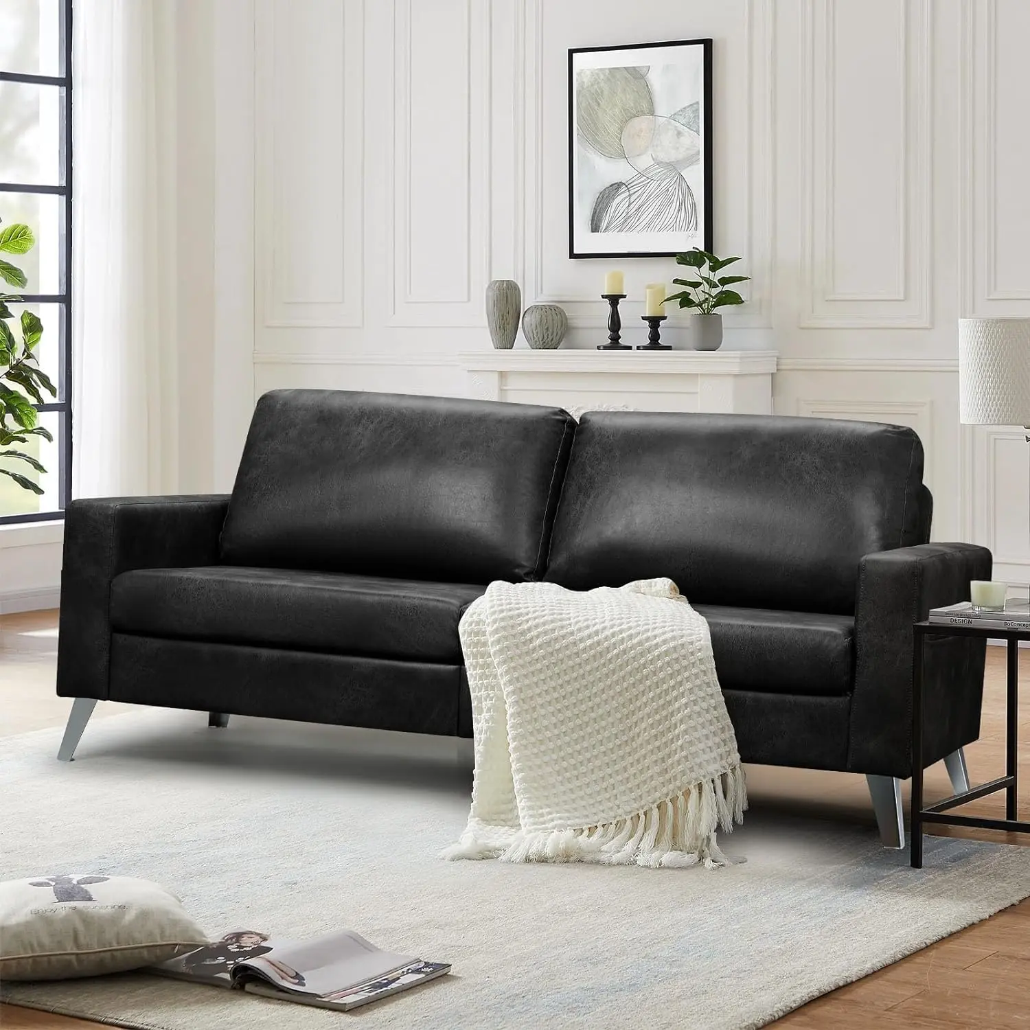 AECOJOY 79 Inch Faux Leather Sofa Couch for Living Room Loveseat Mid Century Modern Comfy for Bedroom Apartment Lounge High-Quality PU Leather Easy Assembly