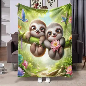 Cute Sloth Pattern Blanket, Soft Comfortable Throw Blanket, Multipurpose Napping Blanket for Bed, Sofa, Office, Home, Travel, Camping