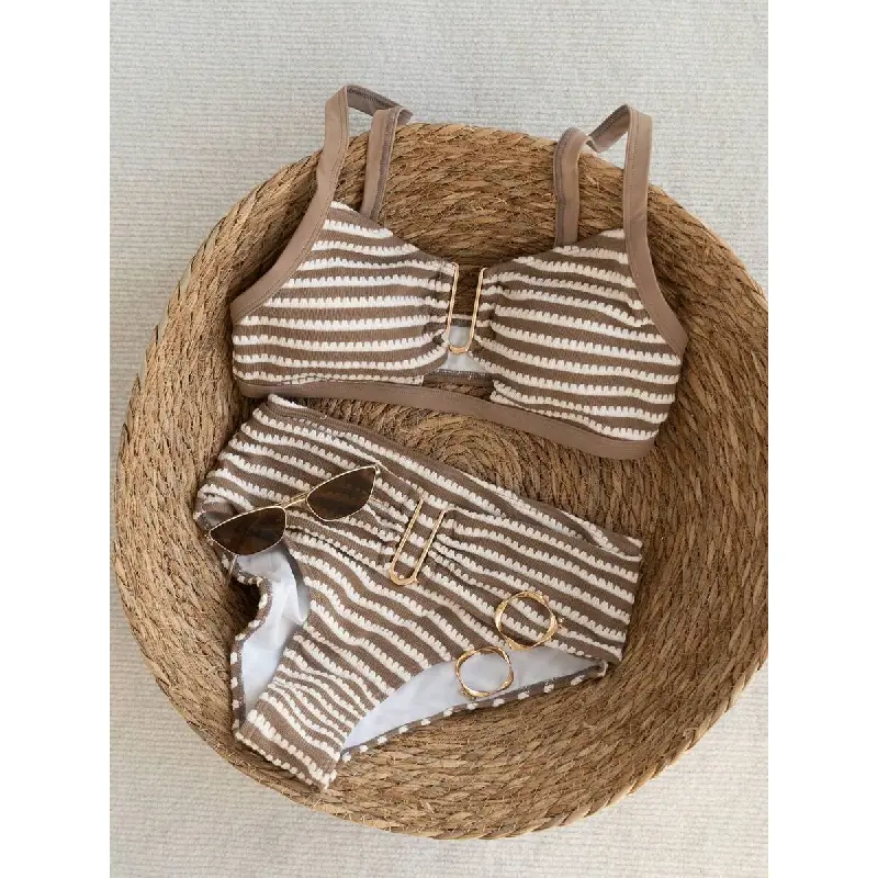 Ciel Fashion Swim 2026 Spring/Summer Brown Thick Strap Adjustable Gold U-Shaped Decor High Waist Sequin Design Women Elegant Bikini Swimwear 2-Piece Set Ciel Fashion Swim 2026 Spring/Summer Brown Thick Strap Adjustable Gold U-Shaped Decor High Waist Sequin Design Women Elegant Bikini Swimwear 2-Piece Set