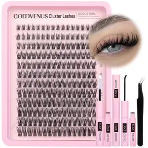 Goddvenus Lash Clusters Kit Wispy Lash Extension Kit Waterproof Lashes Clusters DIY Eyelash Clusters Kit with Natural Individual Eyelashes, Lashes Glue Bond and Seal and Lash Tweezers (D Curl 192pcs)