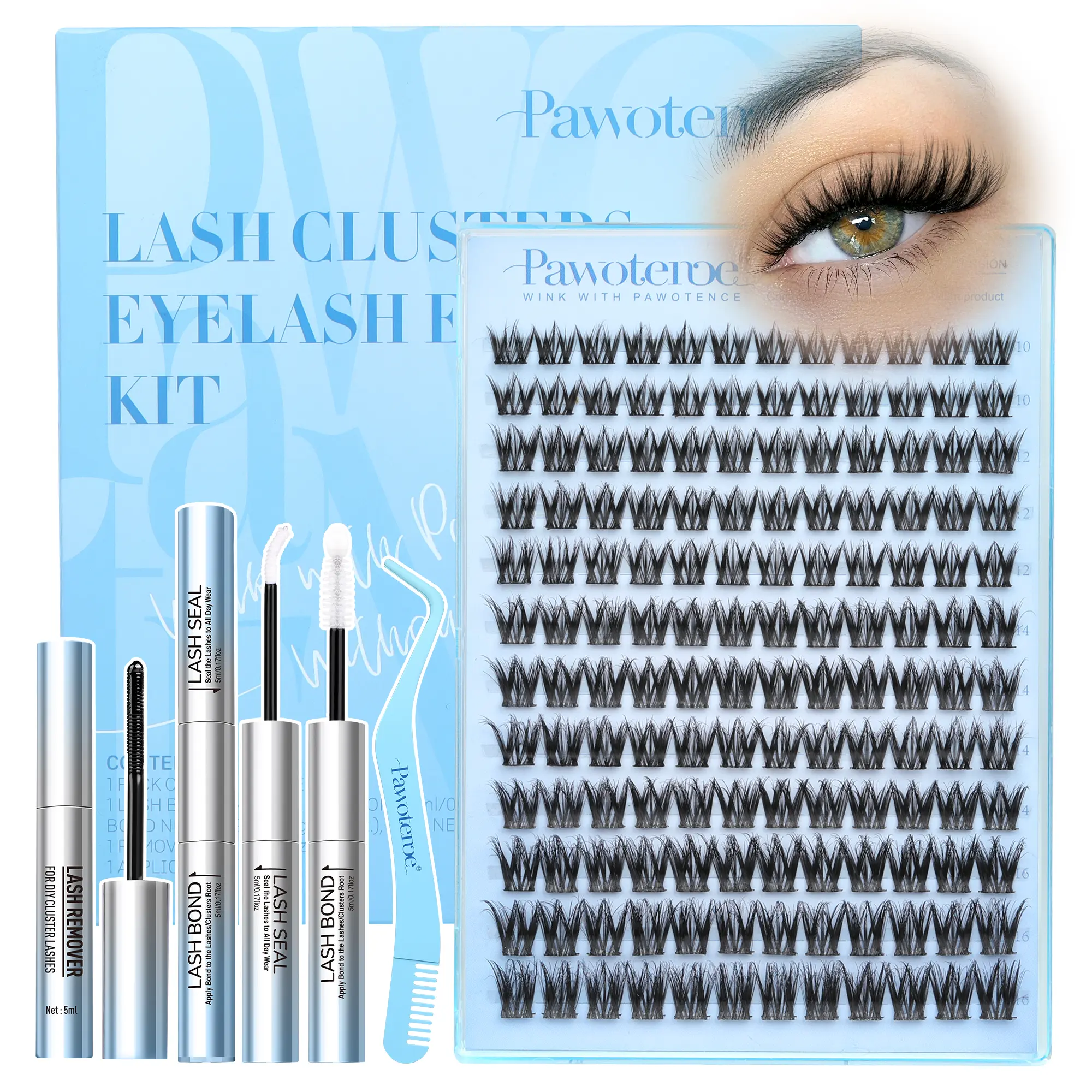 Pawotence Natural Fairy Lash Clusters Kit Wispy Spider Cluster Lashes D Curl Comfortable, Super Soft, Thin Band, Long Lasting Eyelashes DIY Lash Extensions for Daily Makeup Beginner Friendly