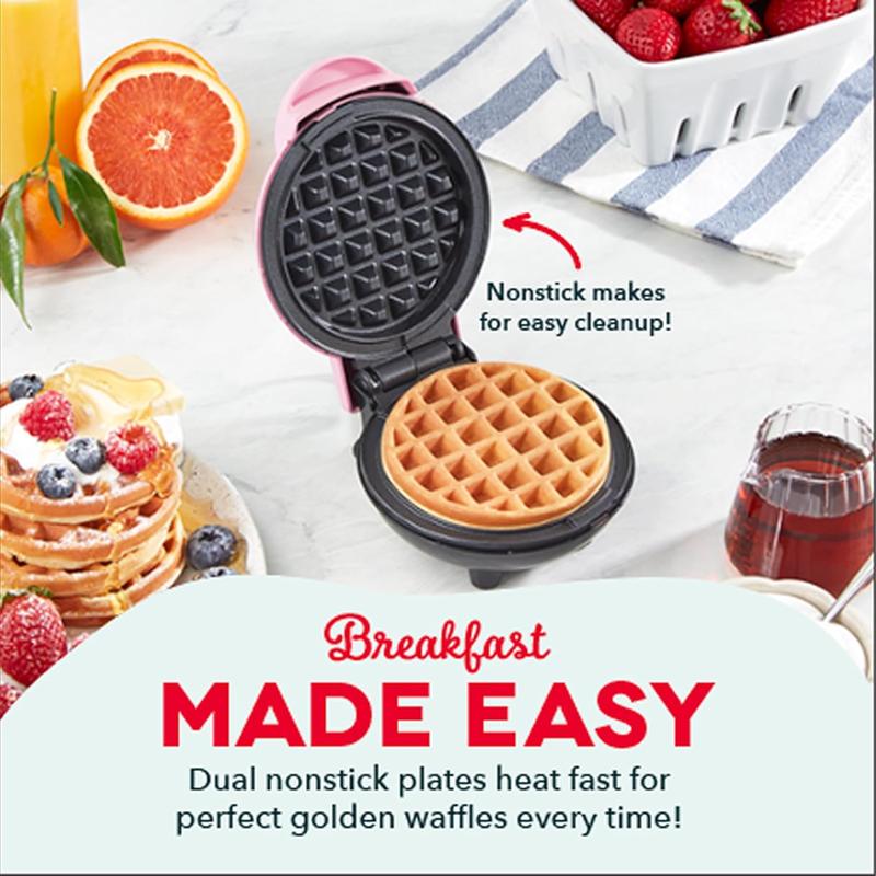 DASH Mini Maker for Individual Waffles, Hash Browns, Keto Chaffles with Easy to Clean, Non-Stick Surfaces, 4 Inch, Pink