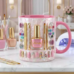 Custom Name Nail Tech Accent Mug 2D Printed 3D Effect Coffee Cup, New Nail Salon Owner Gift, Premium Ceramic Mug for Nail Artists Nail Technicians Cosmetology Graduates Salon Professionals, Nail Technician Graduation Keepsake