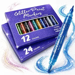 12 Color/24 Color Set Dual-Ended Glitter Markers, Waterproof Non-Fading, DIY Hand Drawing Highlighter, Student Graffiti Essential, Journaling Pen