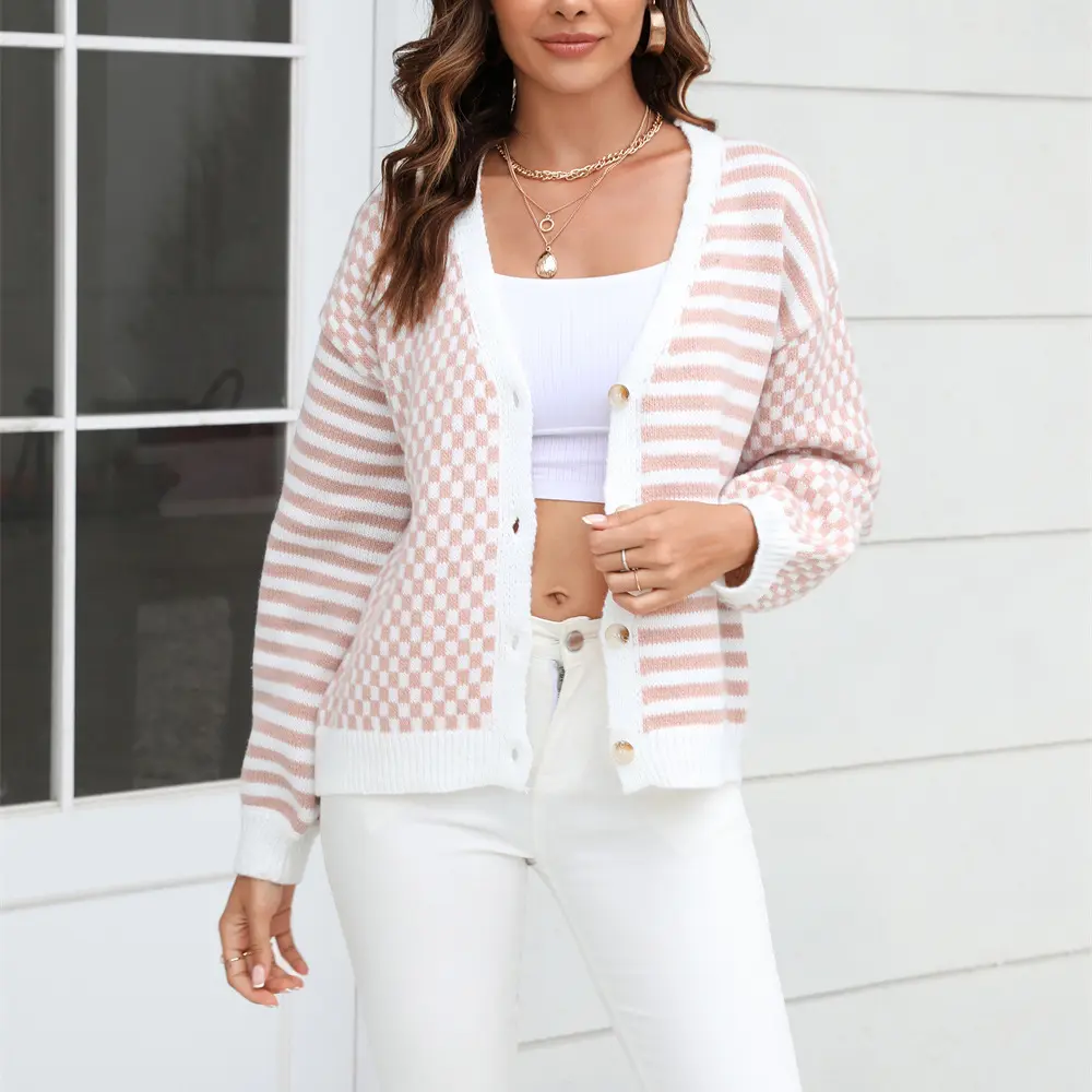 YF Women Color Block Checkerboard Striped Pullover Sweater, Loose Long Sleeve Patchwork Knit Jumper sohochic Cardigans Fabric Leggings