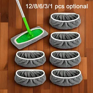 12/8/6 reusable microfiber mop pads, Microfiber mop refills - absorbent and durable wet and dry cleaning cloths, made of gray polyester, suitable for most flat mops, tile and rubber floors, with elastic band design for standard mops