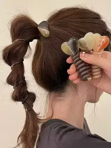 Simple Heart Bubble Ponytail Hair Tie, Cute Telephone Cord Hair Band, Tail Braid Tool, Perfect for Daily Festival Party Wear