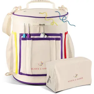 Crochet Bag Organizer – Durable Knitting Bag, Yarn Organizer for Crochet Accessories and Supplies, Canvas Yarn Bag, Crochet Organizer with Accessories Case, Yarn Storage Organizer