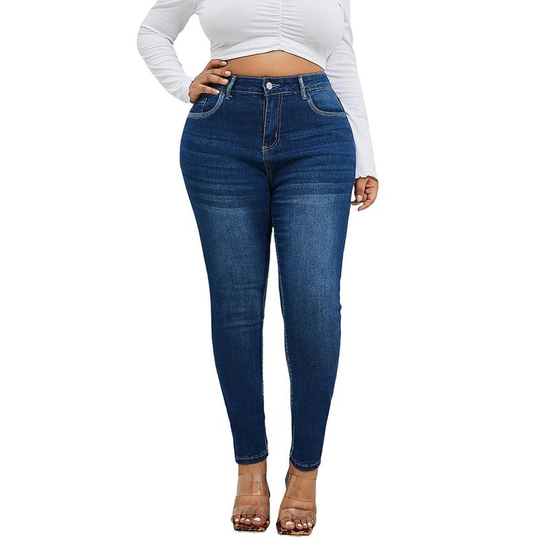 Women's Plus Size Stretchy Skinny Jeans, Ripped Distressed Denim, Basic Style Ankle-Length Denim Pants