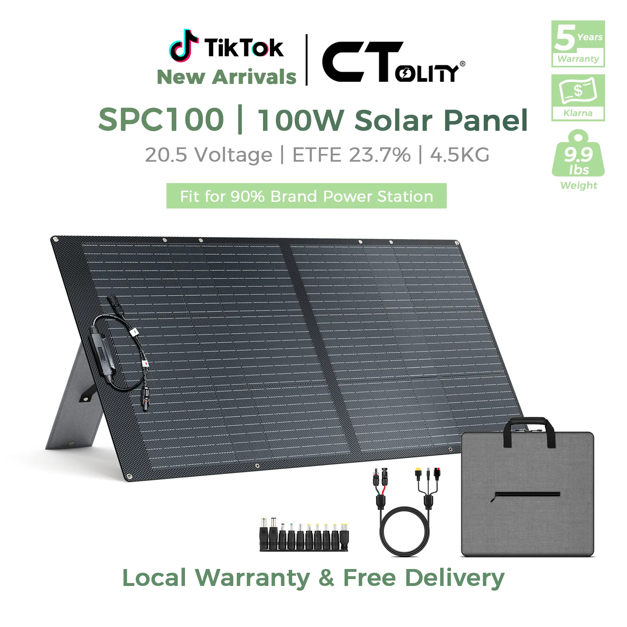 CTOLITY SPC100 100W Solar Panel Charger, Portable Foldable Solar Panel 20.5V with XT60 DC5525 Connector, Outdoor Solar Power Supply for Camping RV Trips Hiking Emergency Backup