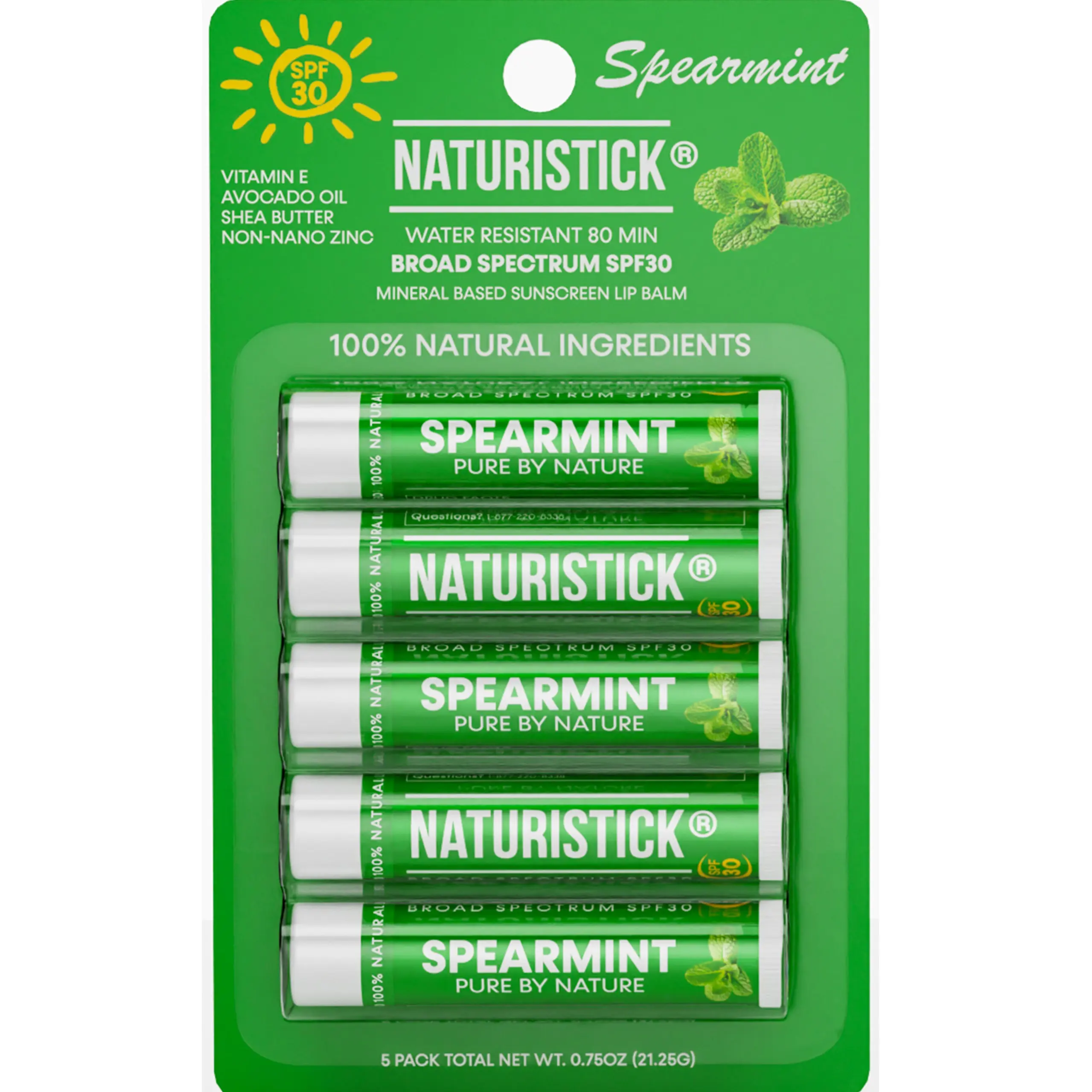 Naturistick UV Pro Mineral SPF 30 Lip Sunscreen 5-Pack | Spearmint