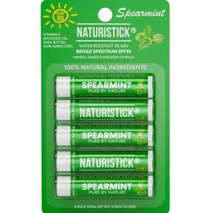 Naturistick UV Pro Mineral SPF 30 Lip Balm – Spearmint (5-Pack), Broad Spectrum Sun Protection