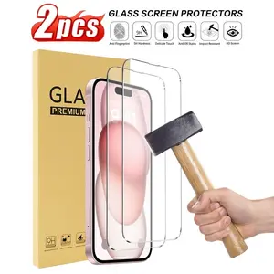 iPhone 15 Series Tempered Glass Screen Protector, 2-Pack, 9h Hardness, Full Coverage, Anti-Shock, Anti-Fingerprint, Oil-Resistant, Clear Touch