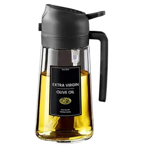 Oil Sprayer for Cooking,2in1 Olive Oil Dispenser Bottle for Kitchen with Stickers,16oz/470ml Premium Glass,Food-grade Oil Mister