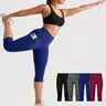 Female Plus-Size High-Waisted Capri Leggings (Pack of 4: Black + Gray + Dark Blue + Burgundy Red), 7/8th Length Polyester Sports Bottoms, Soft Breathable Activewear with High-Elastic Waistband, Butt-Lift Shape for Athletic Fitness