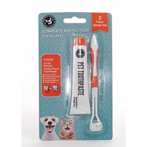 Precious Tails 2-Pc Pet Dental Kit for Dogs and Cats, Double Headed Tooth Hugger Brush and Vanilla Flavor Toothpaste Set