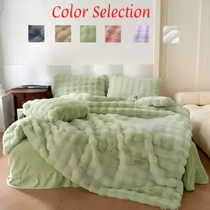 High-Quality Milk Fiber Bubble Faux Rabbit Fur Blanket, King Queen Size, Ultra Soft Comfortable Winter Throw, Suitable for Sofa Bedroom Living Room, Soft Fluffy Blanket