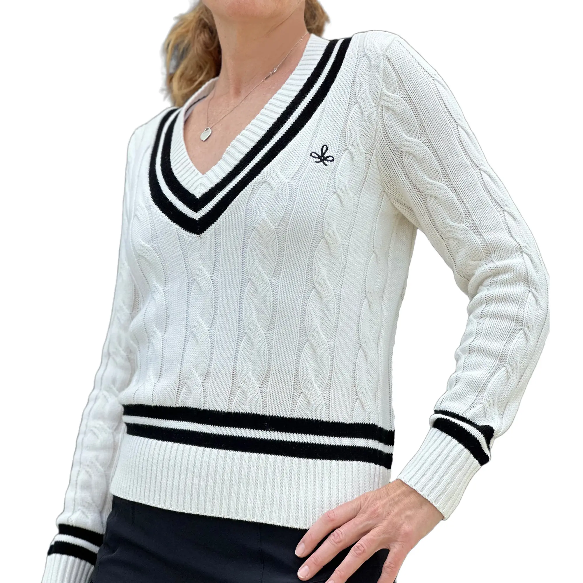 LANETHIX - Cable Knit Tennis Sweater