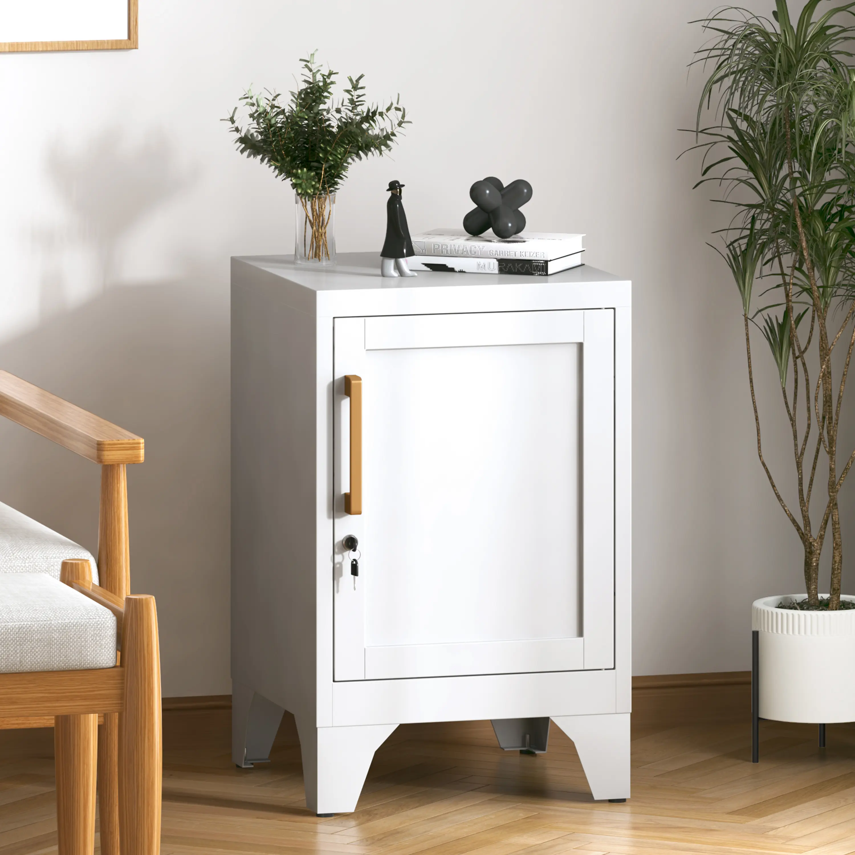 LONGLINK Lockable All Steel Storage Cabinet 23.6" - Adjustable Storage Cabinets, Compact Space-Saving, Configurable, Easy-Install, Detachable Legs, Adjustable Shelf, Vintage Handle, 50lbs Per Shelf, Non-Woven Fabric Cover Drawers, All Steel Cabinets