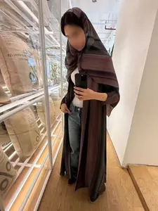 Middle Eastern Fashion Women's Long Sleeve Loose Elegant Gradient Color Arabic Abaya with Free Headscarf, Stylish and Comfortable