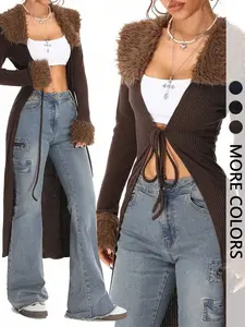 Women’s long-sleeve knit cardigan, vintage casual plaid pattern, fitted medium fabric, fall and winter outerwear knitwear