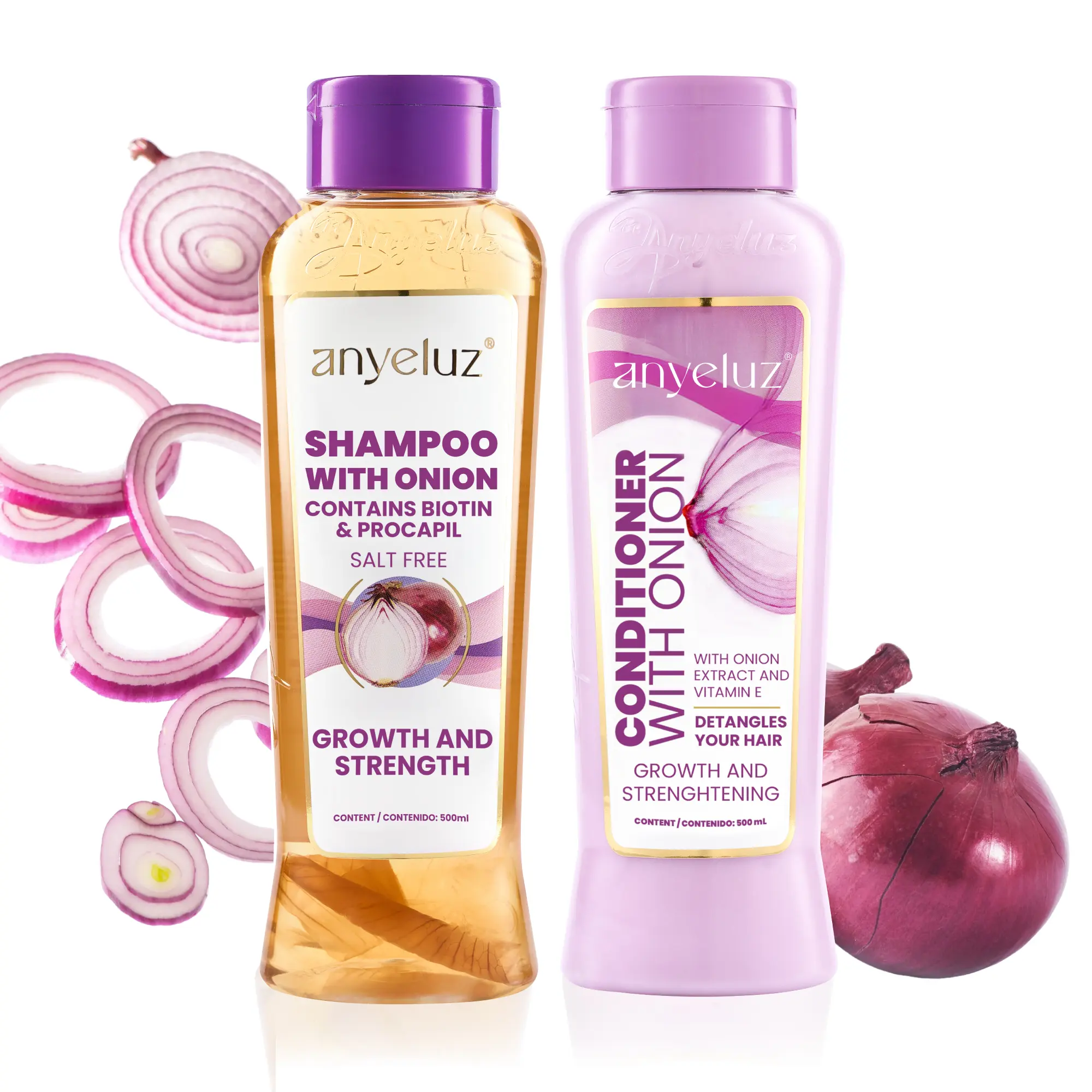 ANYELUZ Onion Shampoo and Conditioner Set with Biotin for Hair Growth, Cleansing & Reduced Hair Fall, Oily Scalp Care, Salt & Paraben-Free