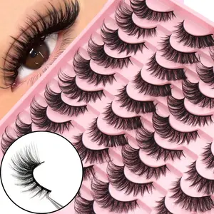 Enron Diary New Cat Eye Fluffy Cross Lashes, 8D Fine False Eyelashes, 20 Pairs Dramatic Long Thick Curled Fake Lashes, Eyelash Extension