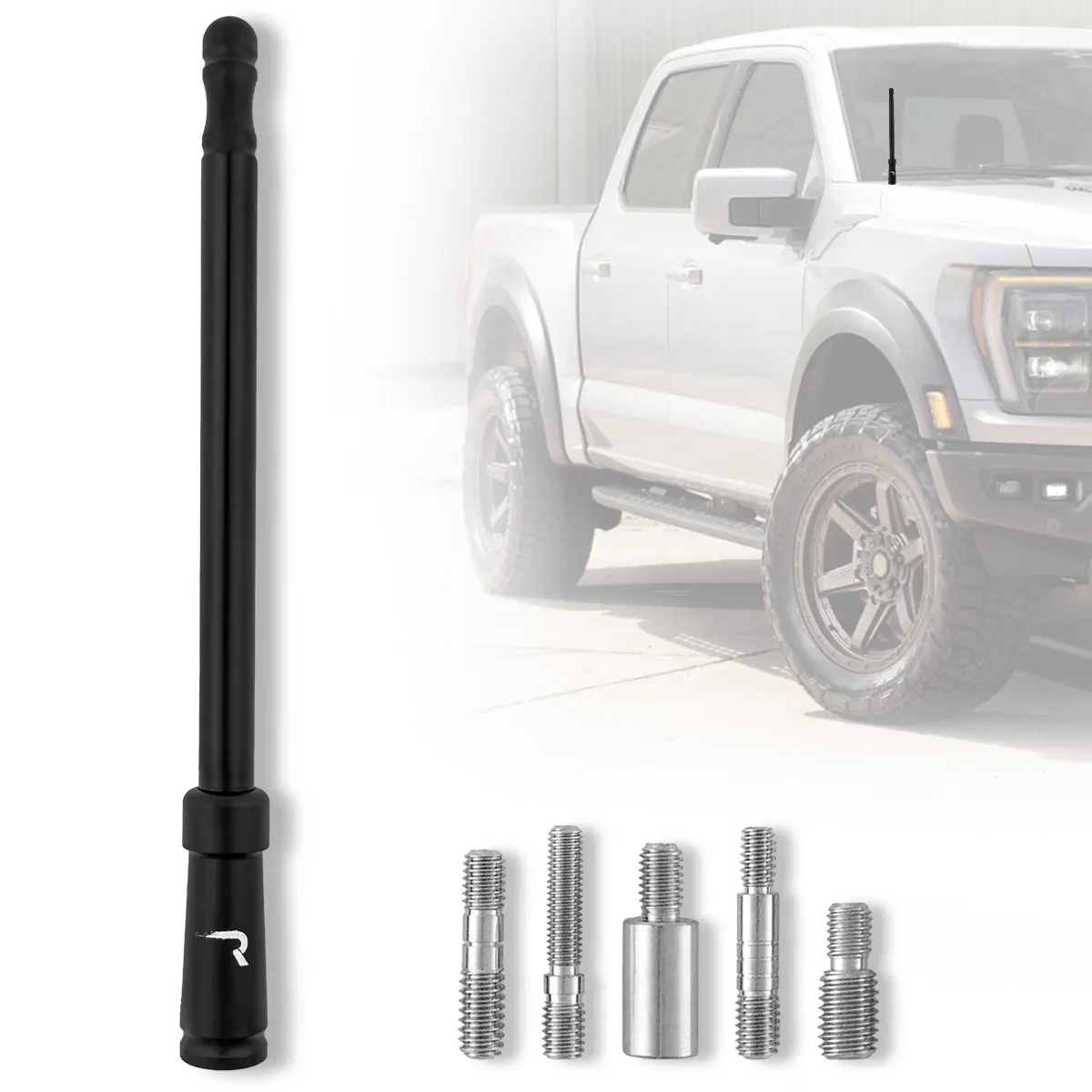 RECON Aluminum 8" Aluminum Truck Antenna Mast Universal Fit (Fits OEM Factory Threaded Antenna) Multiple Colors