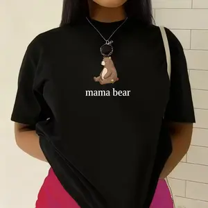 Mama Bear' Minimalist Bear Print T-shirt Mom Protector Style Casual Top