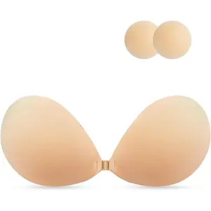 Sticky Strapless Bra, Reusable Push Up Bra, Adhesive Bras for Women,Invisible Backless Bras with Nipple Covers