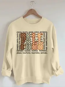 plus size graphic print sweatshirt, crew neck casual sweatshirt for winter & fall, women's plus size clothing