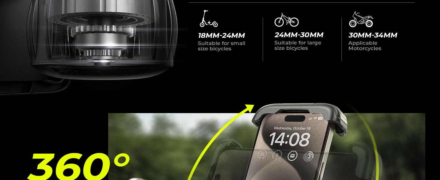 Bike Phone Holder with Easy Install Shockproof Silicone Fits 4.7-6.8 Inch Phones Compatible with Bicycles eBikes Scooters Mountain Bikes and Motorcycles Secure Grip Quick Installation - Smartphone