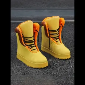 Men’s trendy high-top colorblock boots with a bright high-top design, lace-up structure, contrast lining, faux fur material, street-style boy shoe
